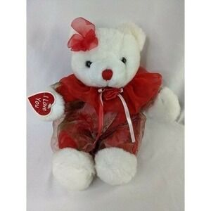 White Bear Plush Red Roses Sheer Outfit 13 Inch Mty International Stuffed Animal
